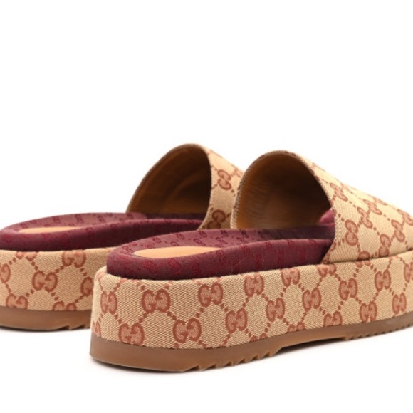 Canvas GG Monogram Angelina Platform Slide Sandals 36 Beige Ruggine